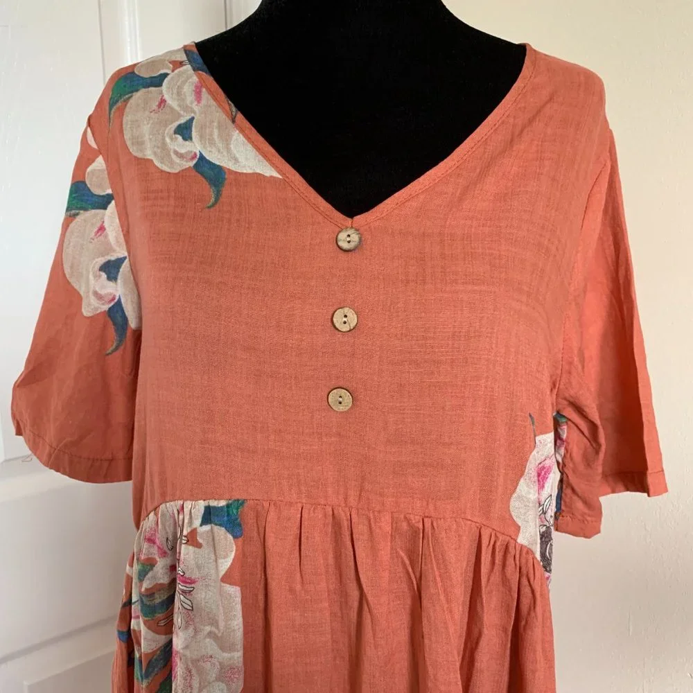 Coral Cotton Floral Maxi Dress - Picture 9 of 10